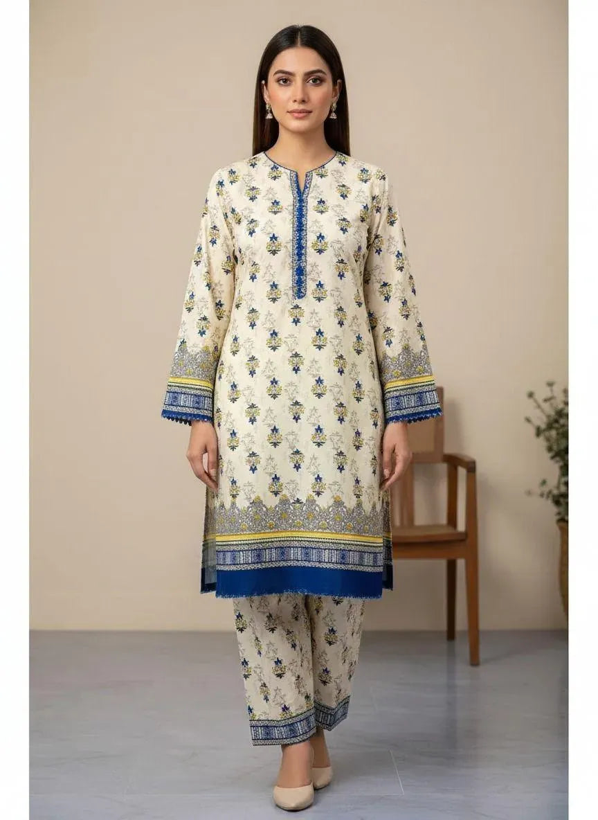 Yellow Printed Polo Cotton Suit - 2-Piece Unstitched - view 4
