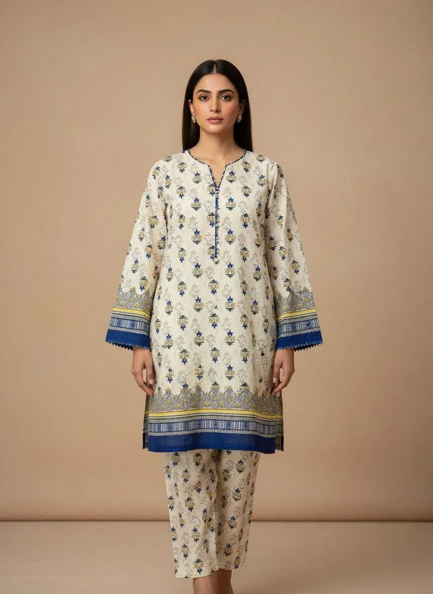 Yellow Printed Polo Cotton Suit - 2-Piece Unstitched - view 5