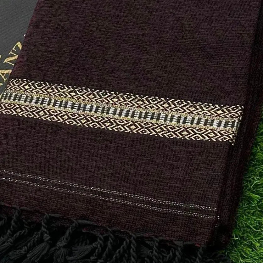 Men's Velvet Shawl - Maroon Geometric Border, 3 Yards