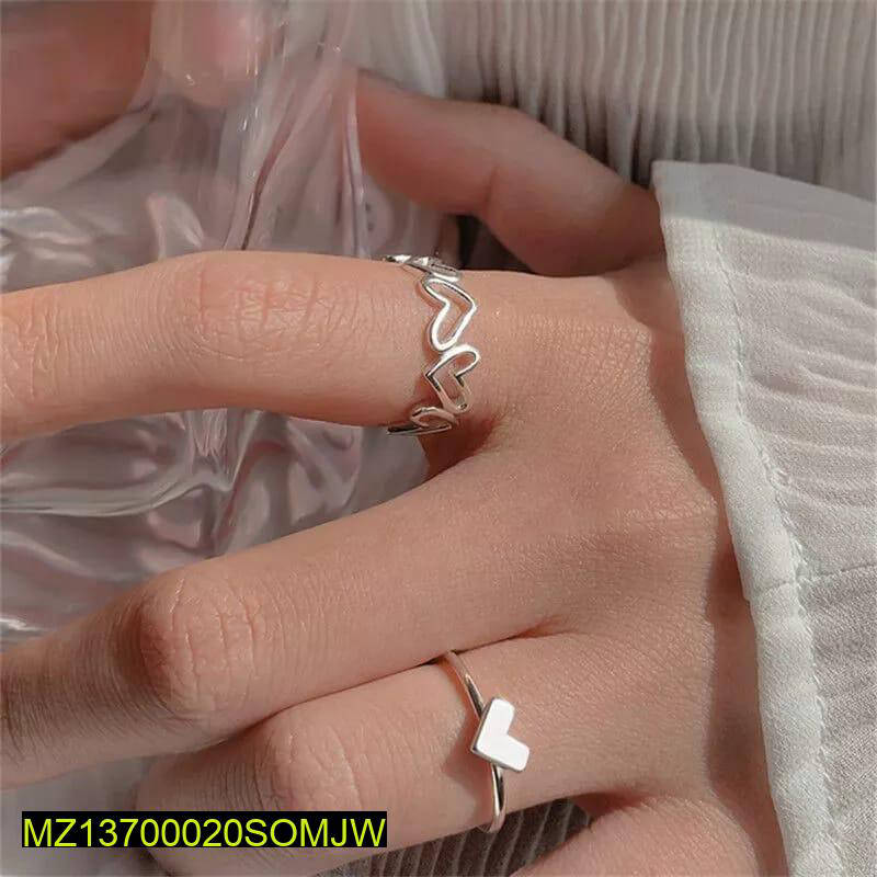Adjustable Silver Heart Rings Set for Women - view 2