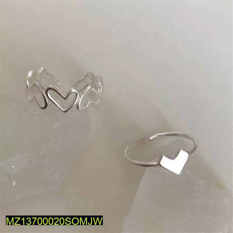 Adjustable Silver Heart Rings Set for Women - view 3