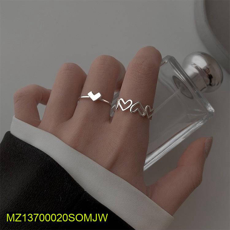 Adjustable Silver Heart Rings Set for Women - view 4