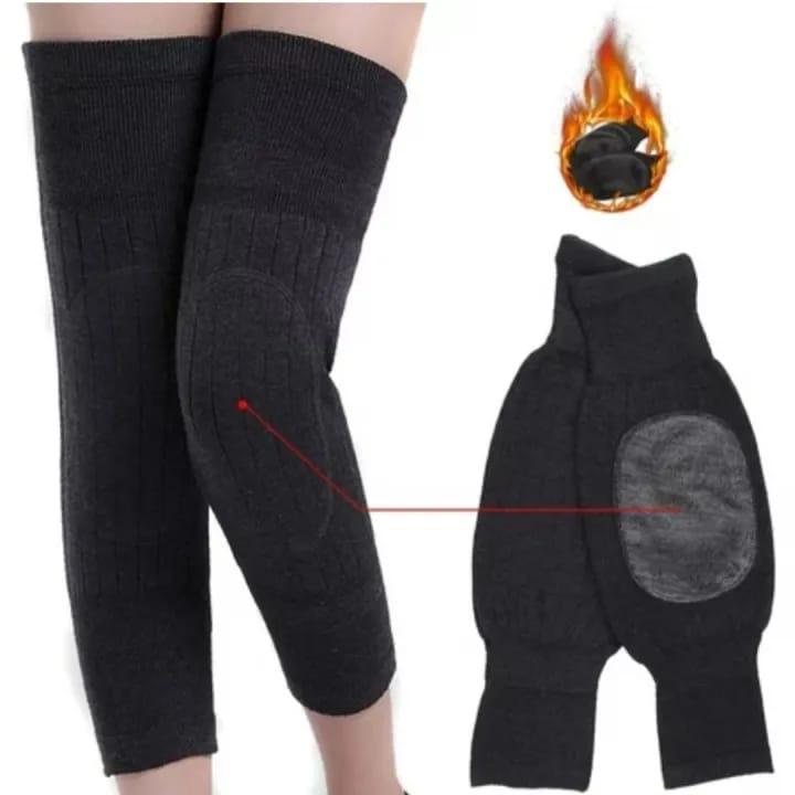 Wool Knee Warmers - Black, Unisex Free Size, Pack of 2