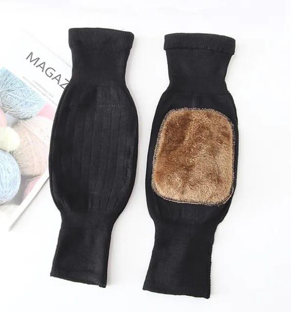 Wool Knee Warmers - Black, Unisex Free Size, Pack of 2