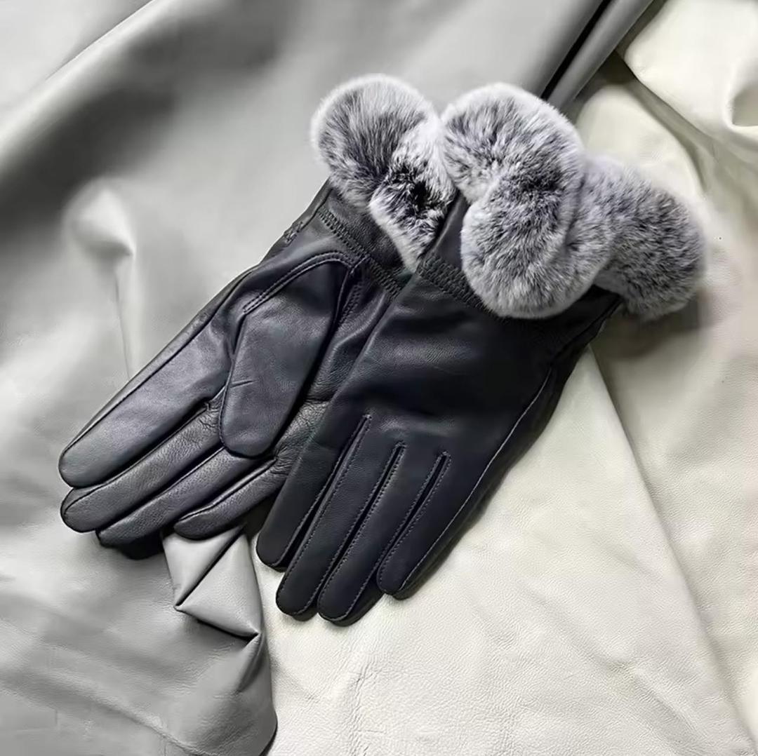 Women's Leather Gloves - Black, Plain, Warm Winter Pair