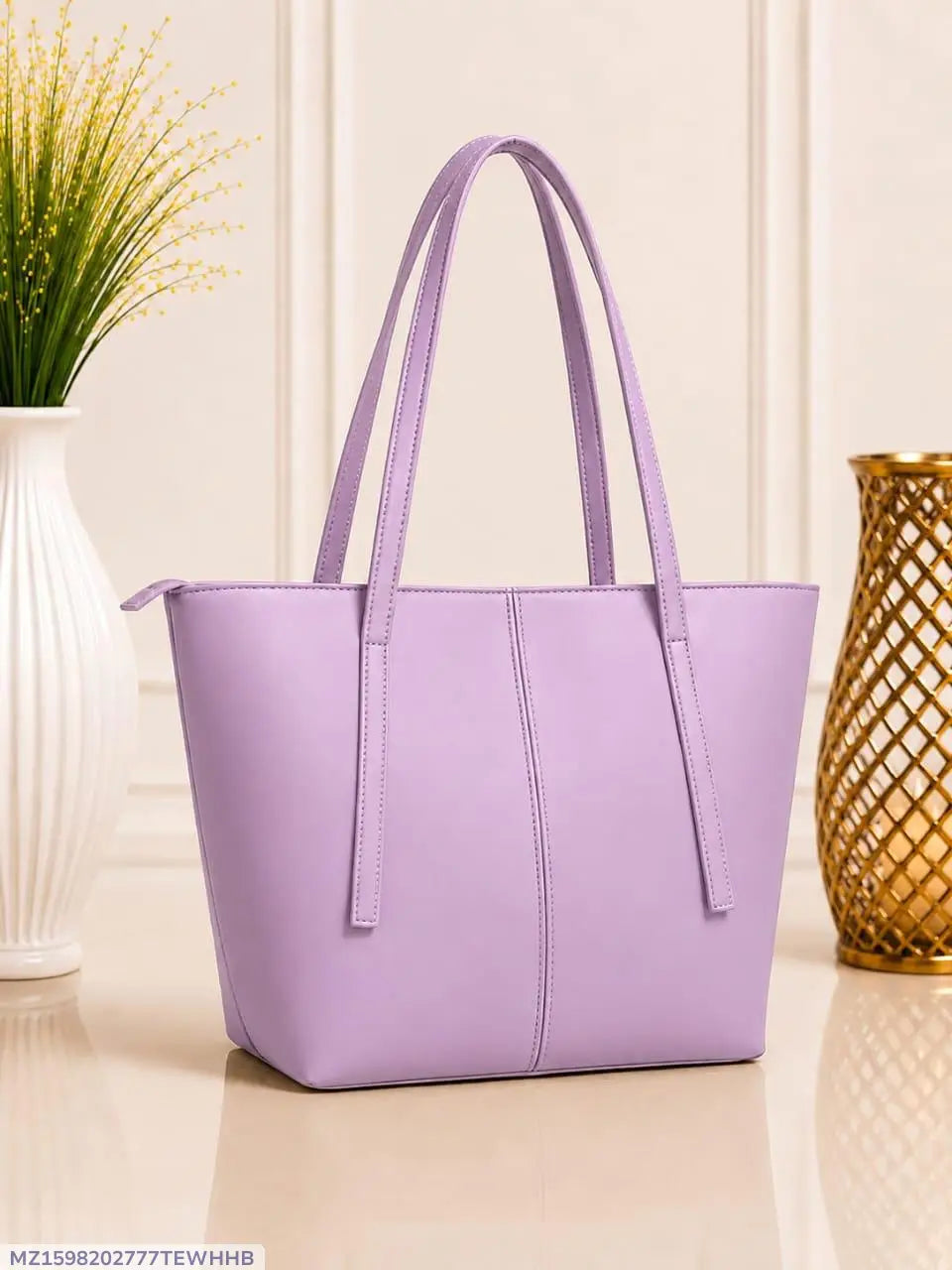 Women's Plain Leather Shoulder Bag - Purple, Simple Design