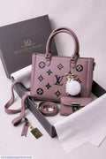 Women's Leather Handbag Set - Purple, 2 Pieces, Top Handle