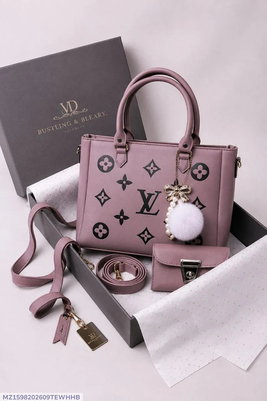 Women's Leather Handbag Set - Purple, 2 Pieces, Top Handle