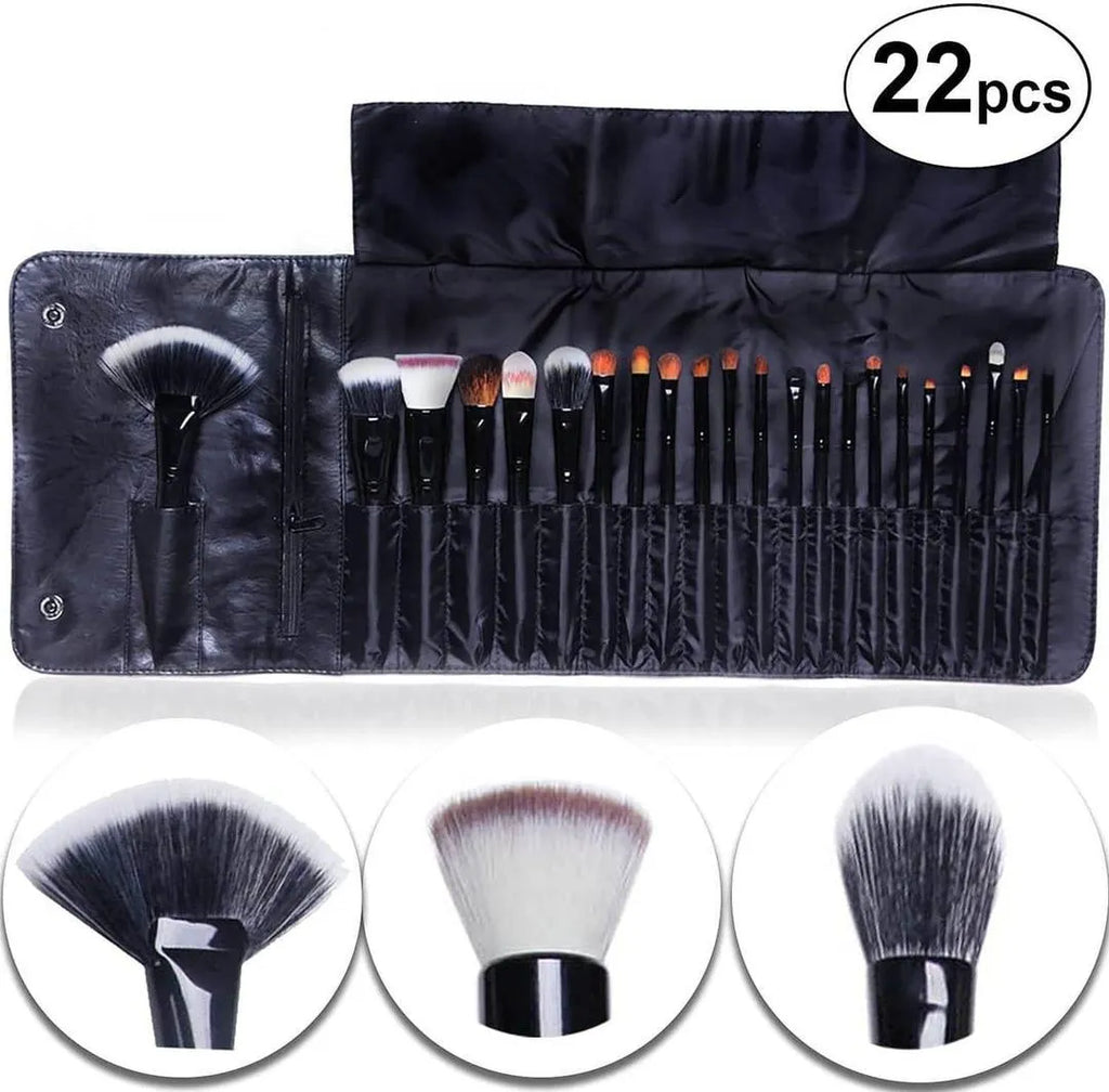 22 Piece Makeup Brush Set - Black, Blending, 100g