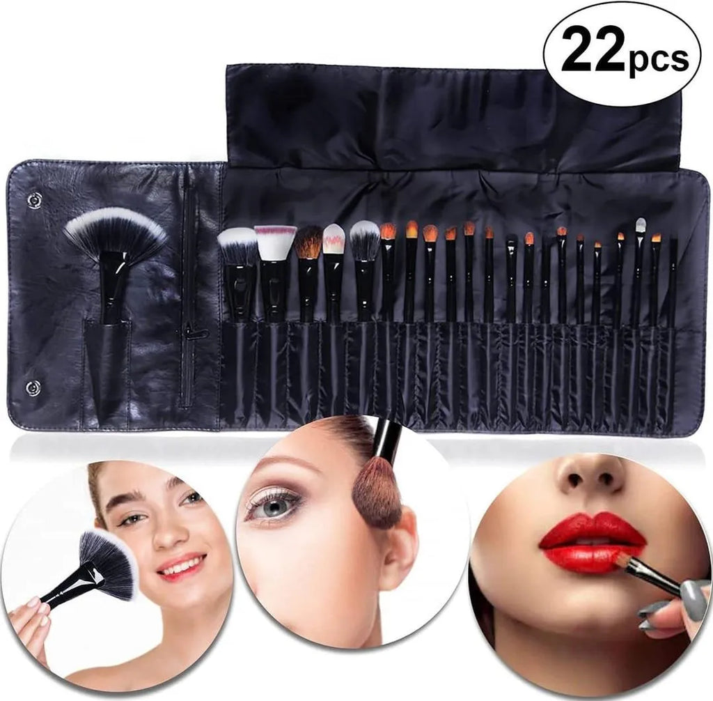 22 Piece Makeup Brush Set - Black, Blending, 100g