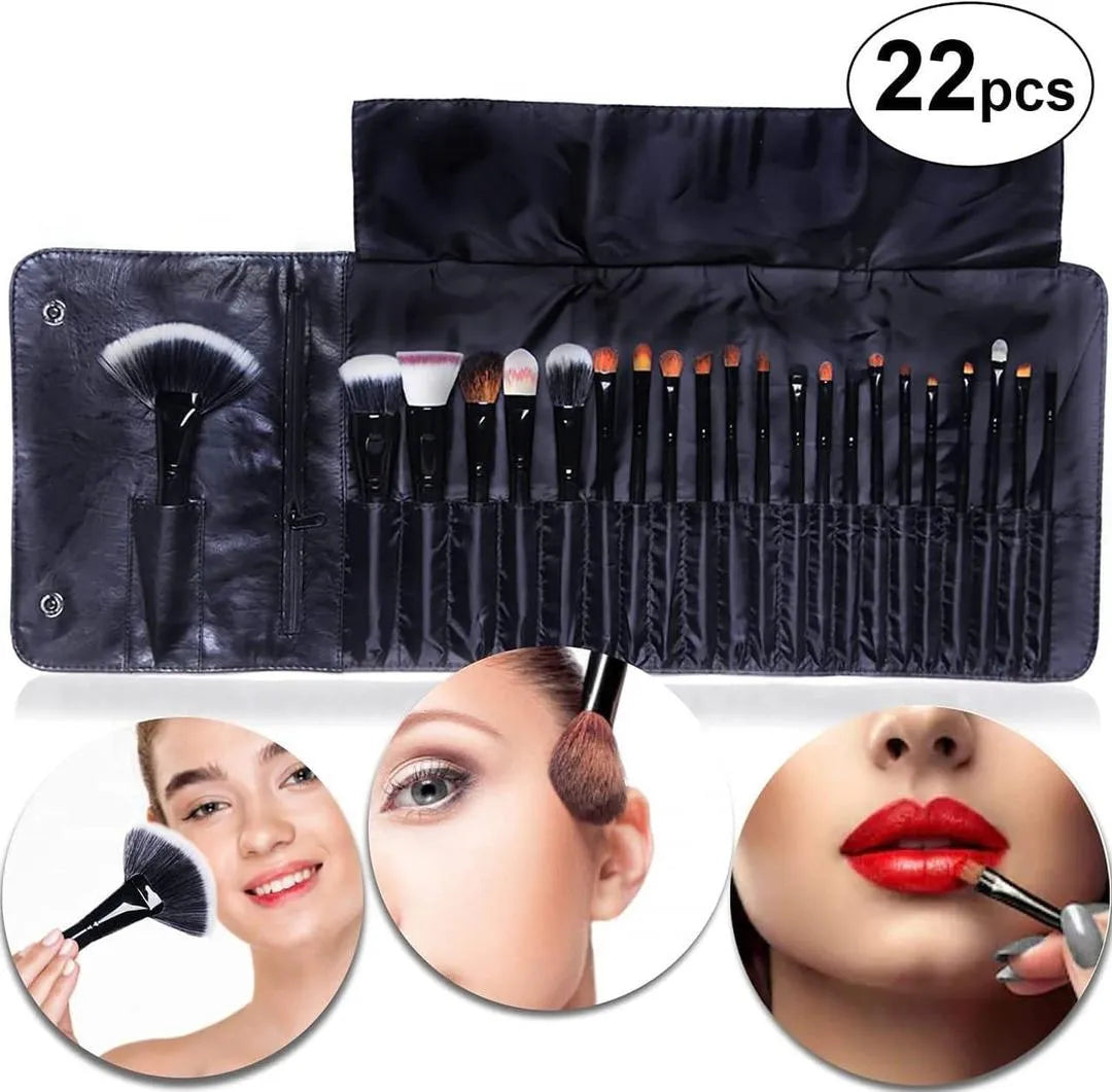 22 Piece Makeup Brush Set - Black, Blending, 100g