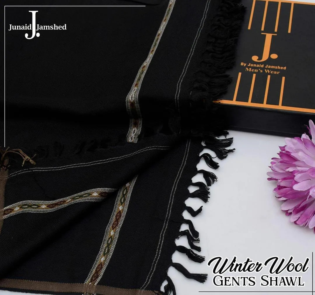 Gents Winter Wool Shawl - Black or White, 3 Yards
