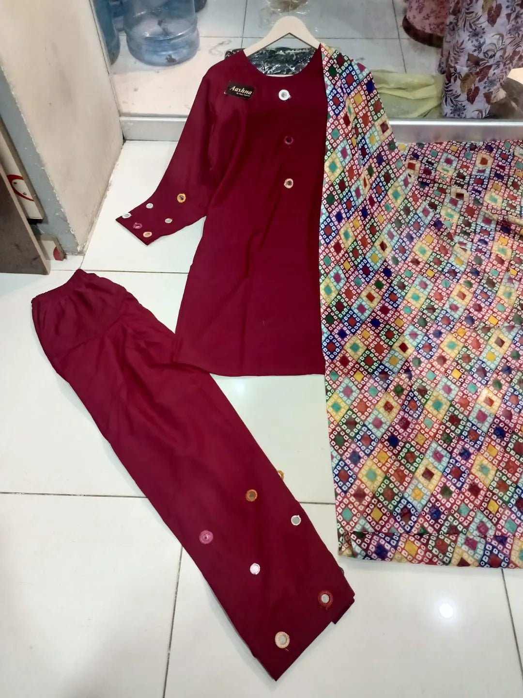 Multicolour Sheesha Work Dobby Lawn Suit - 3-Piece Stitched - view 2