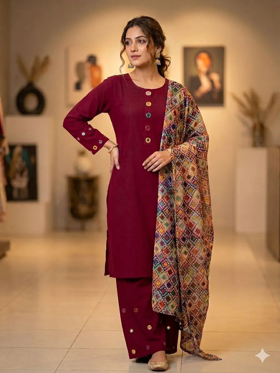 Multicolour Sheesha Work Dobby Lawn Suit - 3-Piece Stitched - view 3