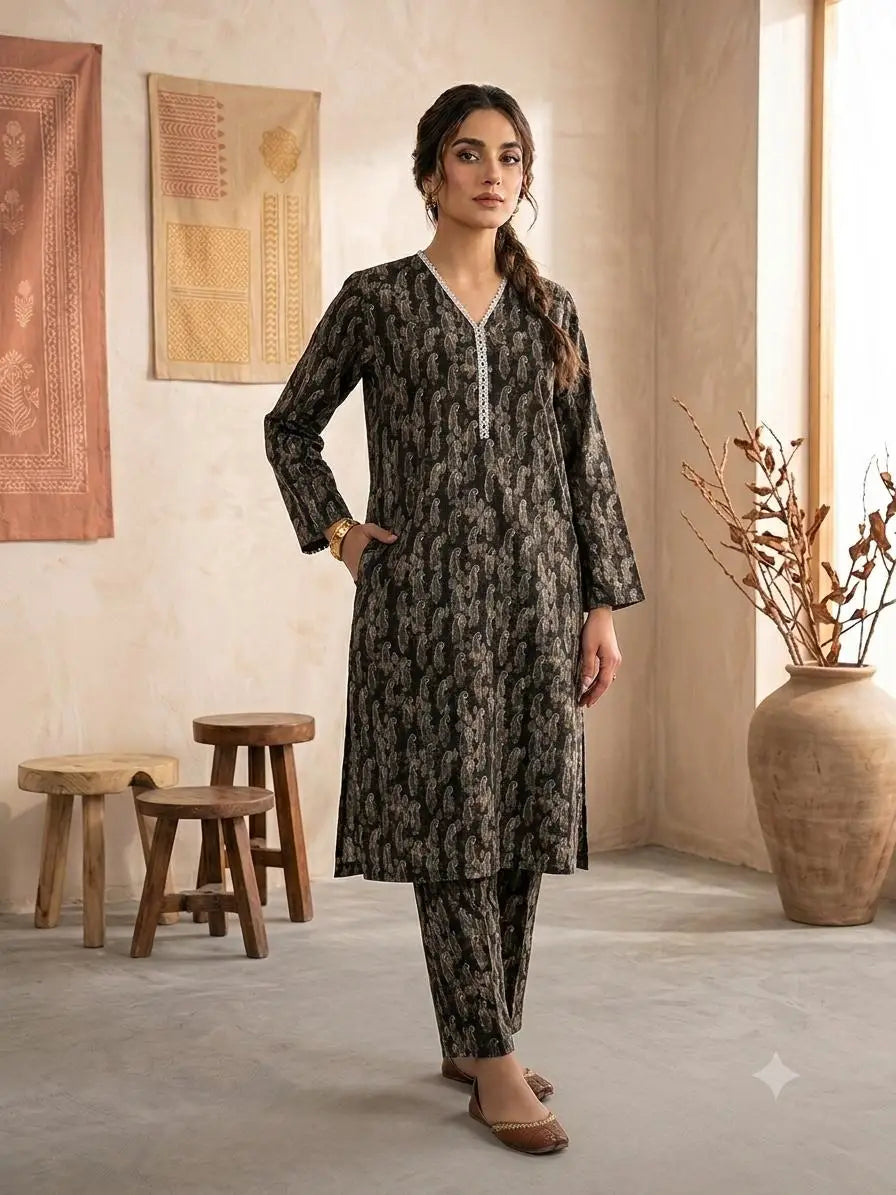 Multicolour Printed Lawn Suit - 2-Piece Stitched