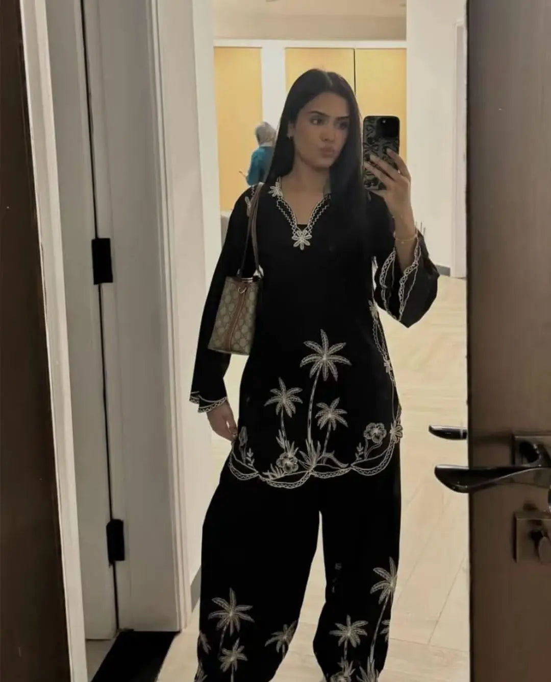 Women's Cotton Suit - Black, Embroidered, 2 Piece, Stitched