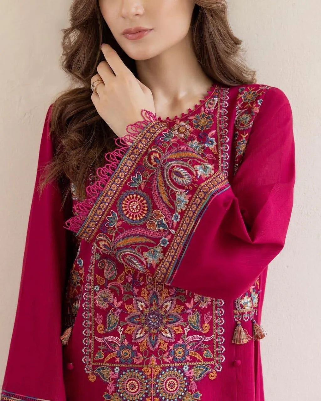 Pink Embroidered Dhanak Suit - 2-Piece Unstitched