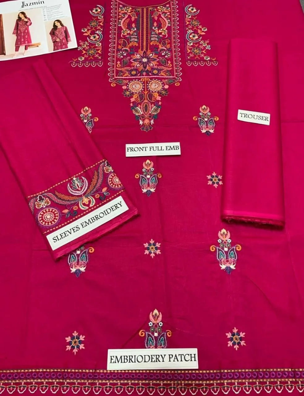 Pink Embroidered Dhanak Suit - 2-Piece Unstitched - view 4