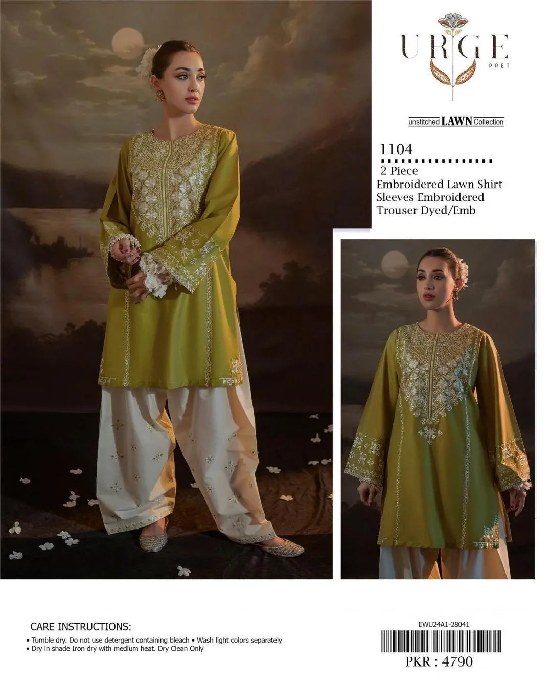 Green Embroidered Lawn Suit - 2-Piece Unstitched with Cotton Lawn Trouser