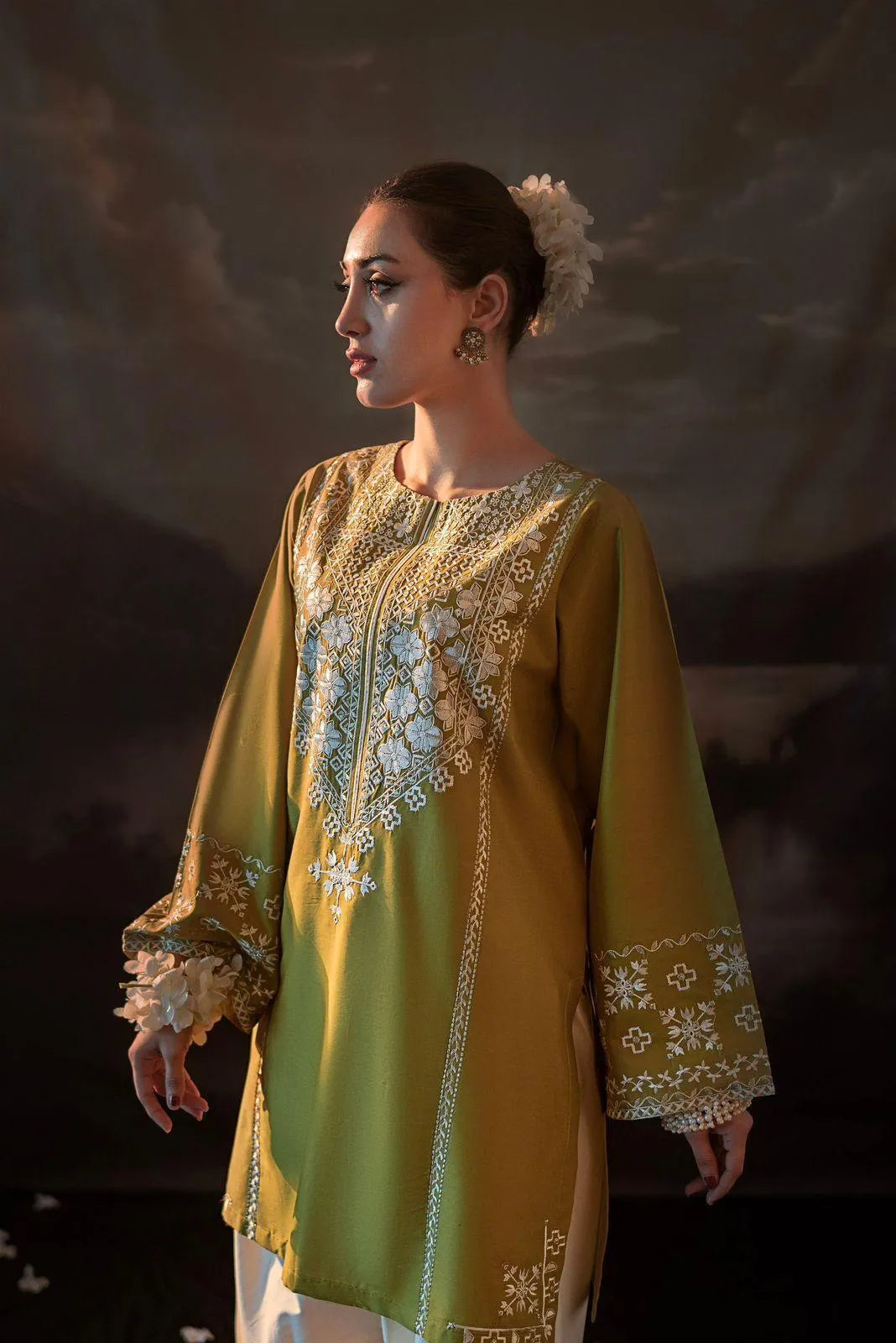 Green Embroidered Lawn Suit - 2-Piece Unstitched with Cotton Lawn Trouser - view 3