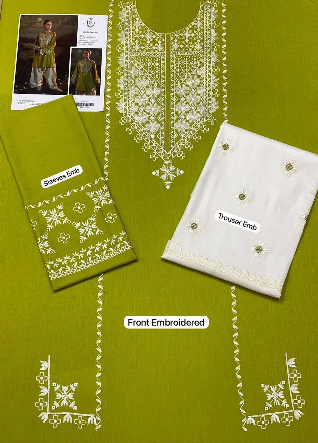 Green Embroidered Lawn Suit - 2-Piece Unstitched with Cotton Lawn Trouser - view 4