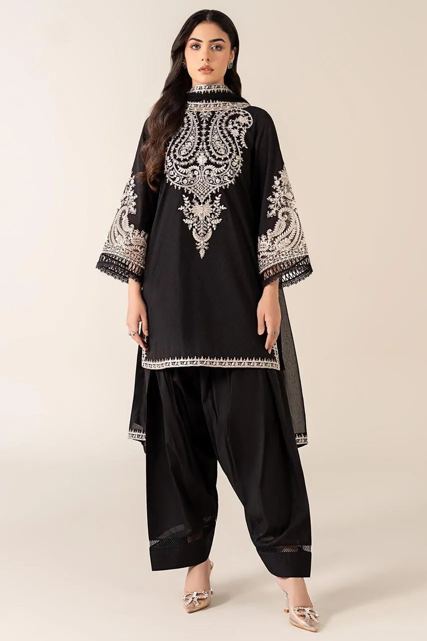 Black Embroidered Lawn Suit - 2-Piece Unstitched (Design 2)
