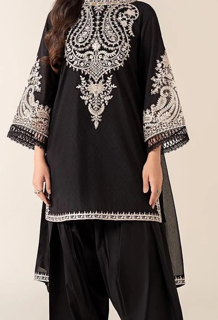 Black Embroidered Lawn Suit - 2-Piece Unstitched (Design 2) - view 2