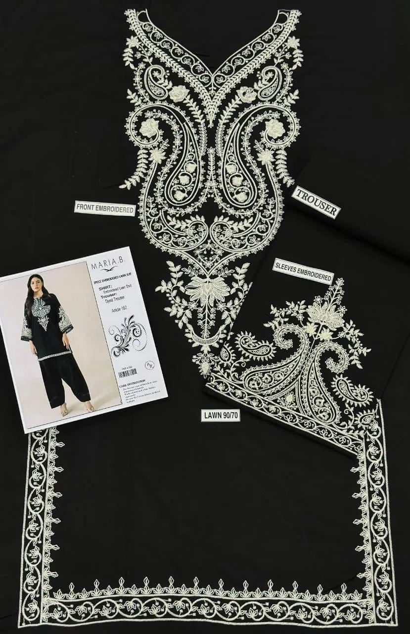Black Embroidered Lawn Suit - 2-Piece Unstitched (Design 2) - view 3