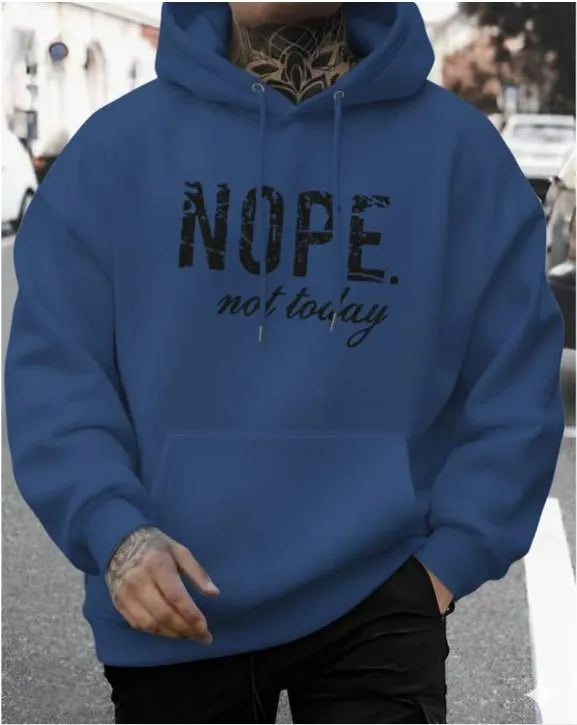 Men's Printed Fleece Hoodie - Blue Slogan Print
