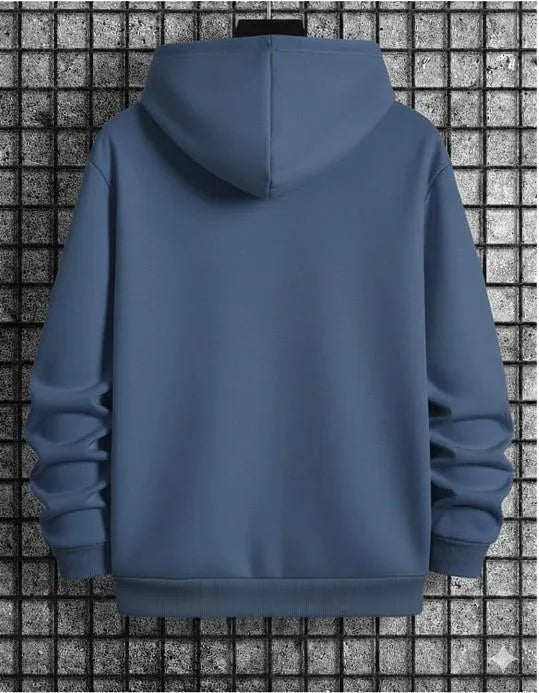 Men's Printed Fleece Hoodie - Blue Slogan Print - view 3
