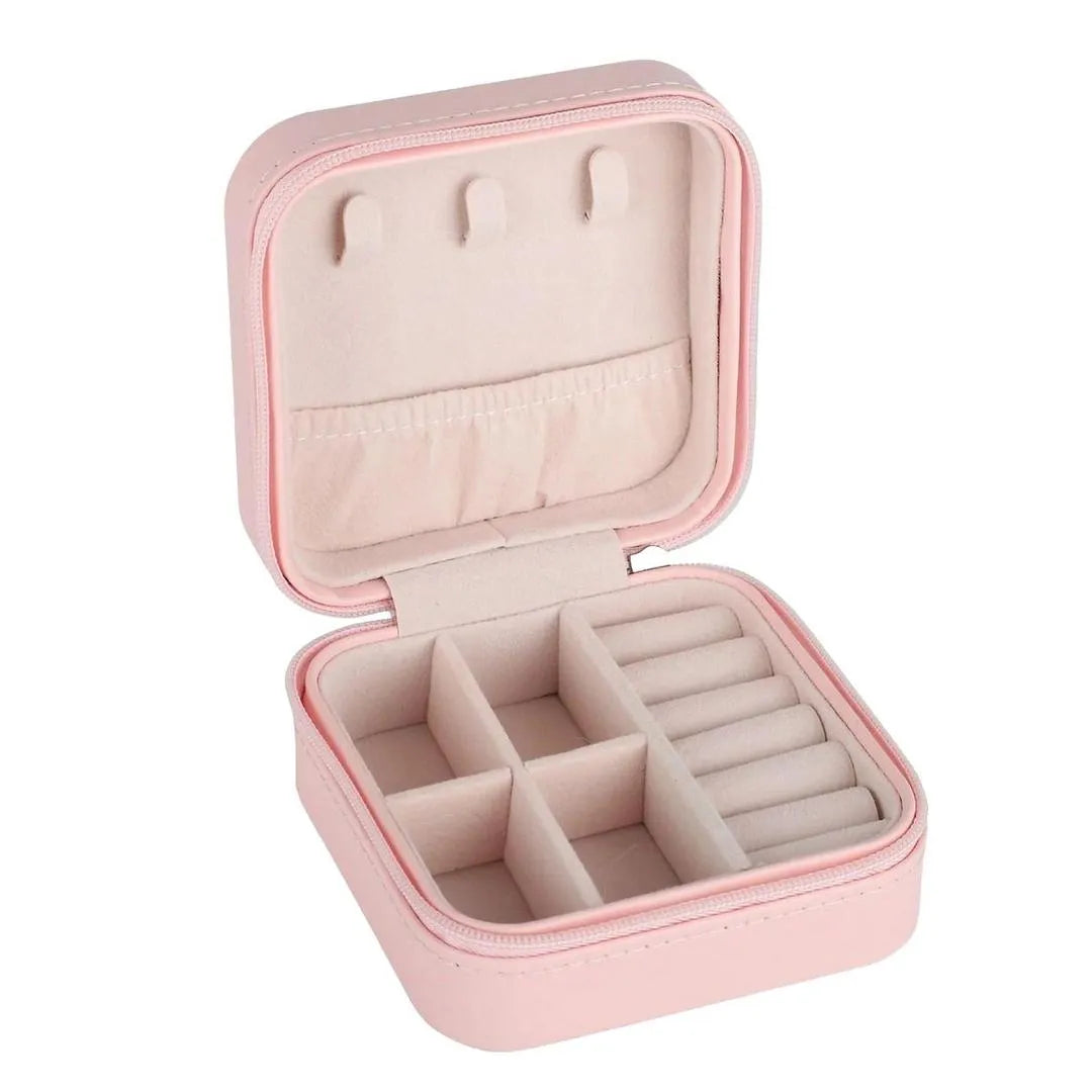 Compact Leather Jewelry Box Multicolor Zipper Closure 10x10x5cm - view 2
