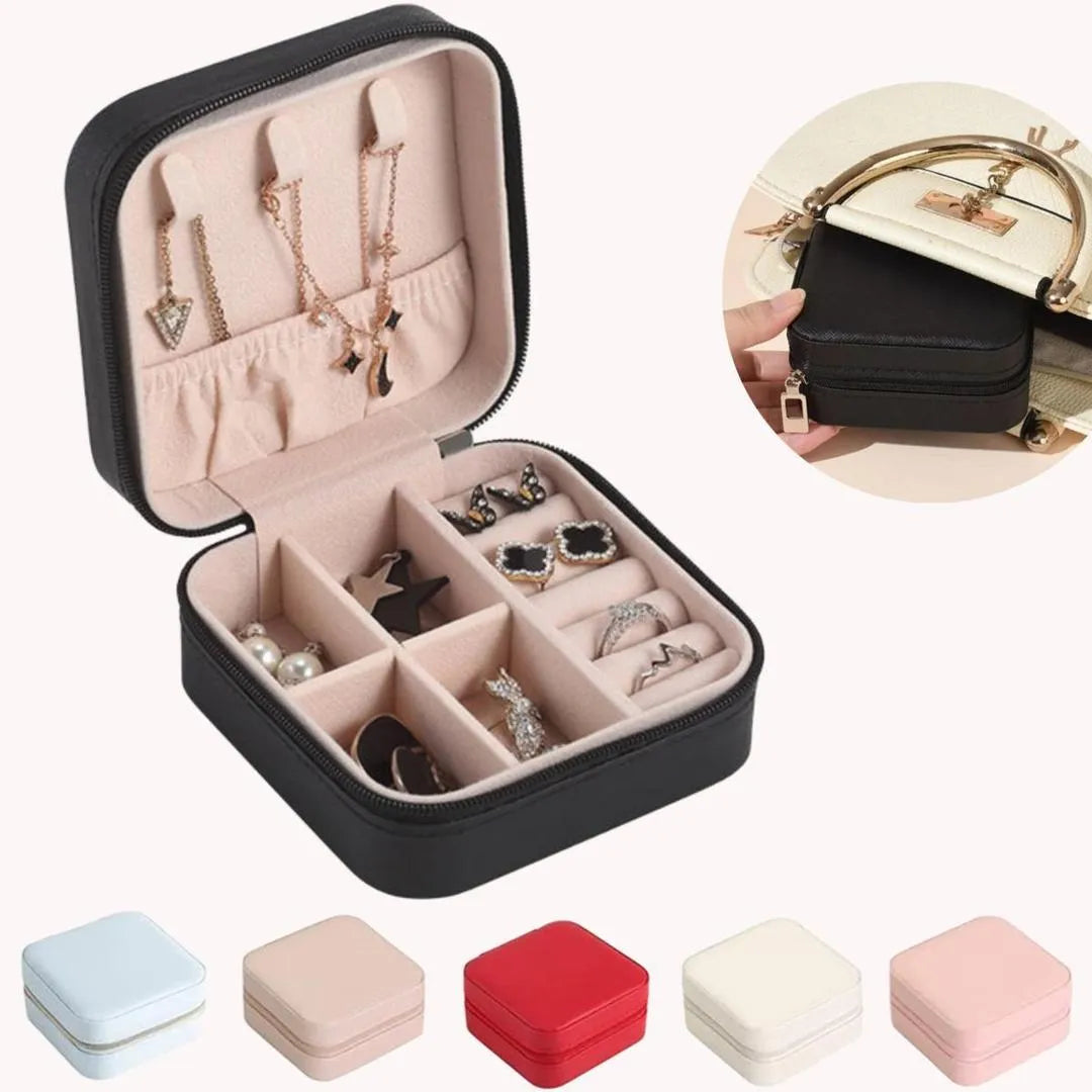 Compact Leather Jewelry Box Multicolor Zipper Closure 10x10x5cm - view 3