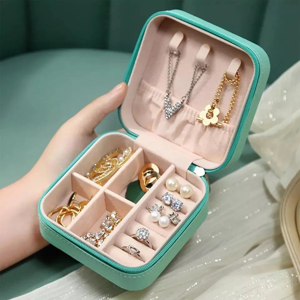 Compact Leather Jewelry Box Multicolor Zipper Closure 10x10x5cm - view 4