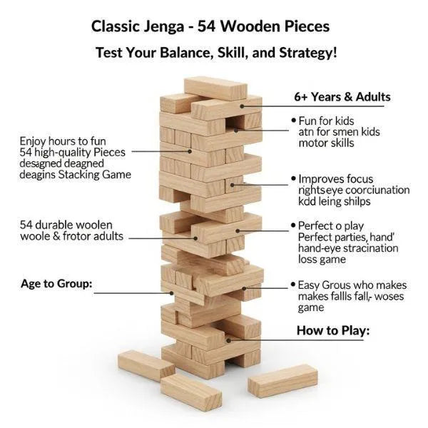 Wooden Stacking Tower Game - 54 Blocks, Family Fun - view 3