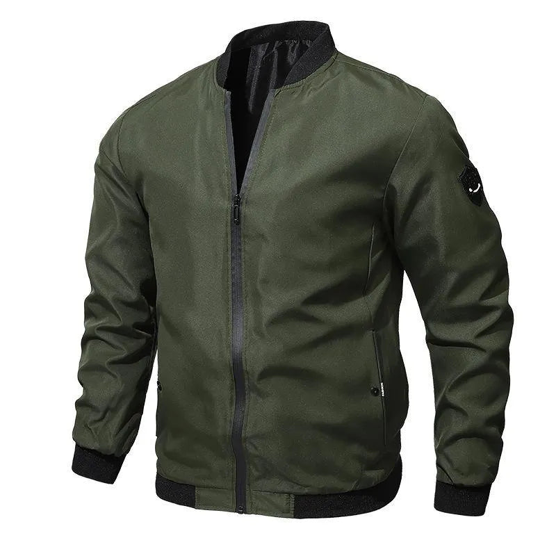 Men's Green Polyester Bomber Jacket - Collared, Size L Only