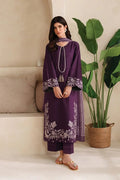 Purple Embroidered Dhanak Suit - 3-Piece Unstitched