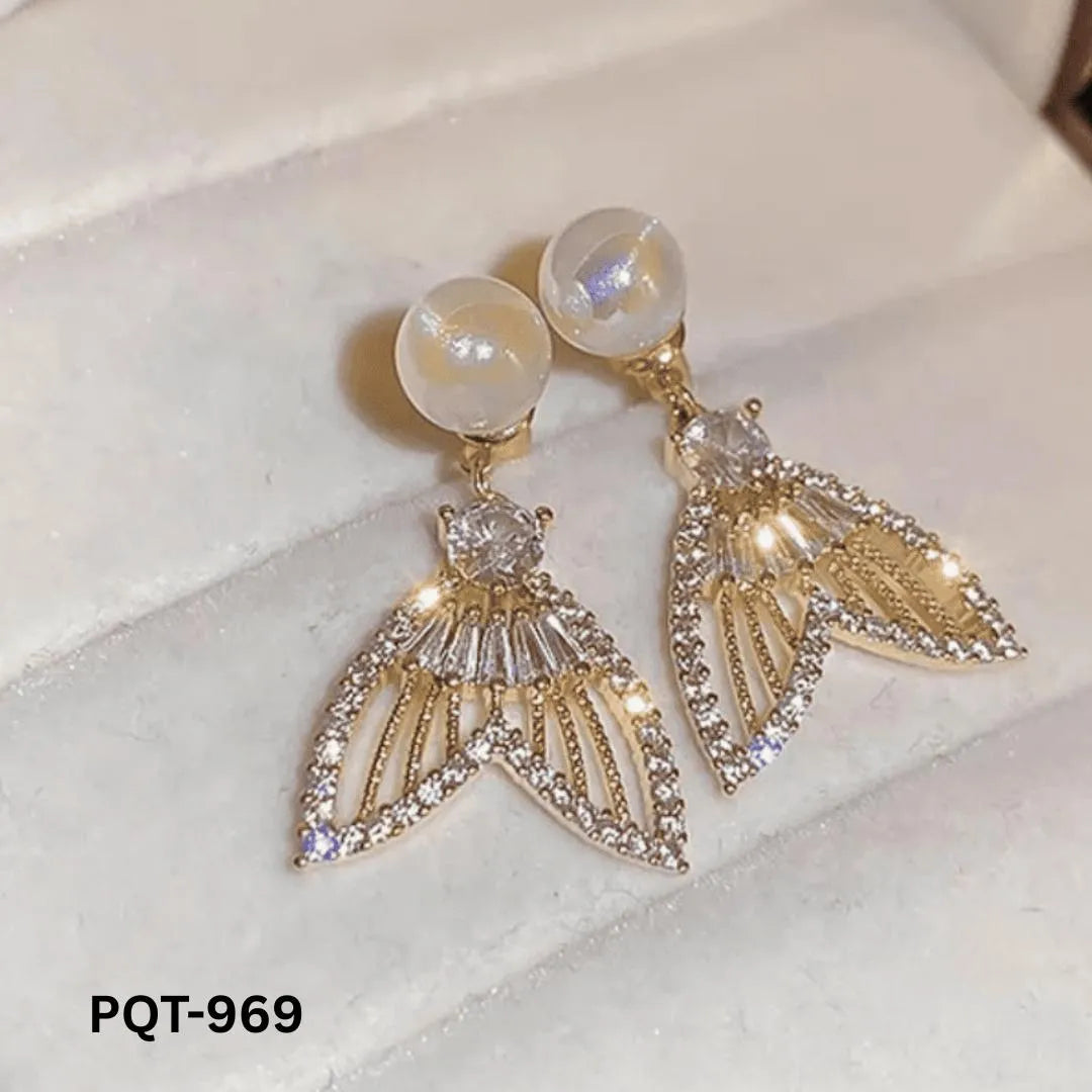 Fish Tail Pearl Zircon Earrings Gold Plated - view 4