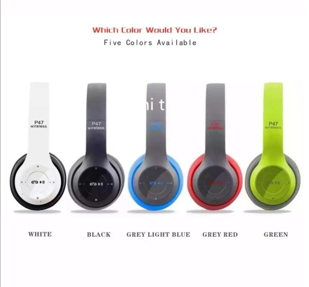 P47 Wireless Headphones Black Fast Charge Battery