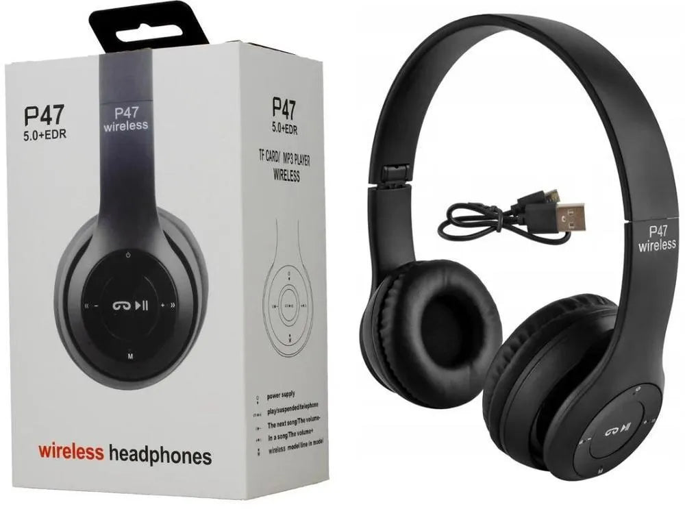 P47 Wireless Headphones Black Fast Charge Battery