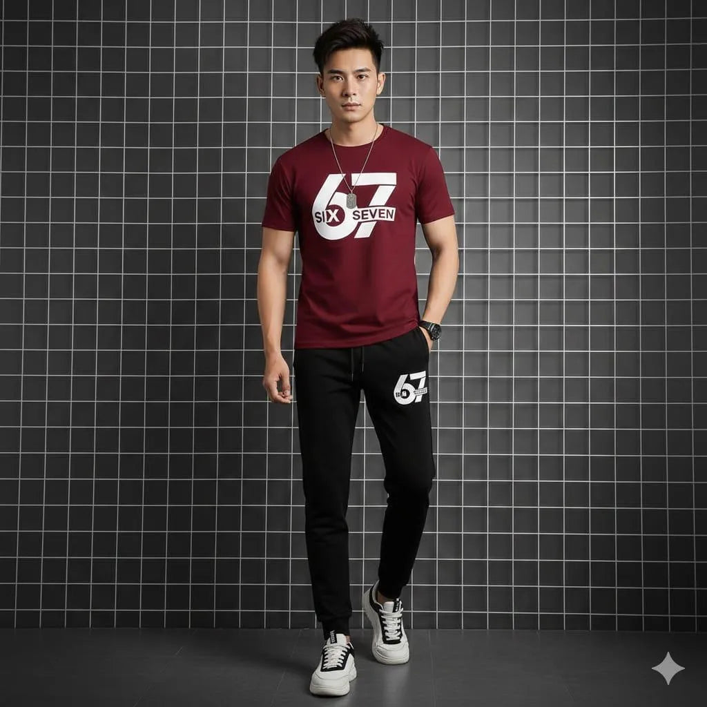 Men's 67 Graphic Track Suit - Maroon & Black, 2 Piece - view 2