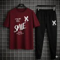 Men's Smile Graphic Track Suit - Maroon, 2 Piece