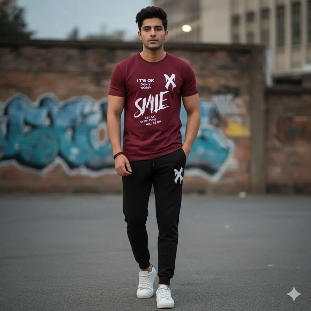 Men's Smile Graphic Track Suit - Maroon, 2 Piece - view 2