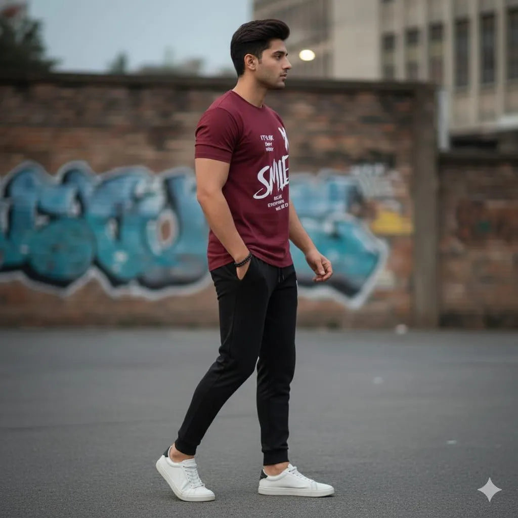 Men's Smile Graphic Track Suit - Maroon, 2 Piece - view 3