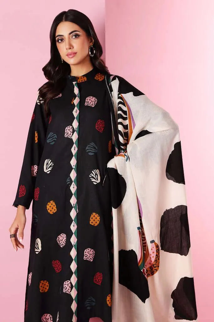 Black Embroidered Lawn Suit - 3-Piece Unstitched with Diamond Dupatta (Design 1)