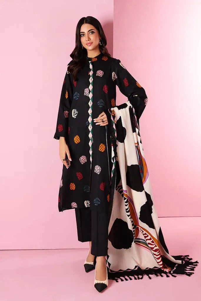 Black Embroidered Lawn Suit - 3-Piece Unstitched with Diamond Dupatta (Design 1) - view 3
