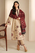 Beige Embroidered Lawn Suit - 3-Piece Unstitched