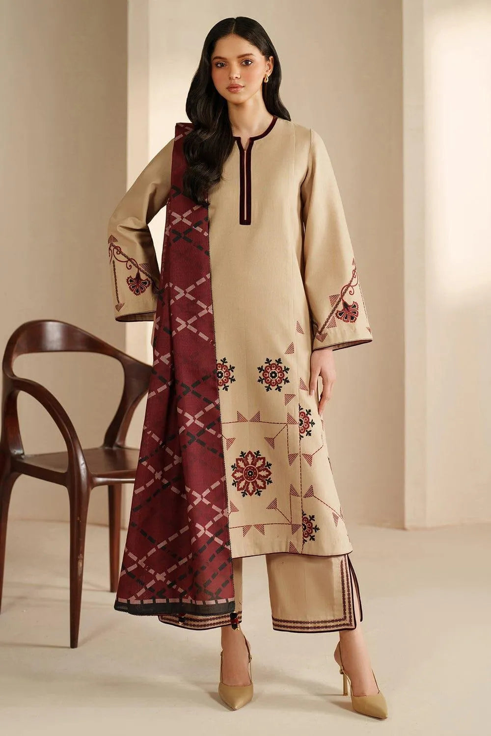 Beige Embroidered Lawn Suit - 3-Piece Unstitched - view 3