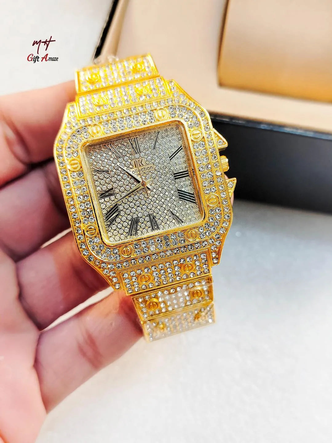 Rhinestone Chain Watch - Gold, Silver or Rose Gold, Unisex - view 3