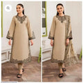 Unstitched Lawn Suit - Beige, Embroidered, 3 Piece
