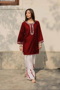 Maroon Embroidered Cotton Suit - 2-Piece Stitched